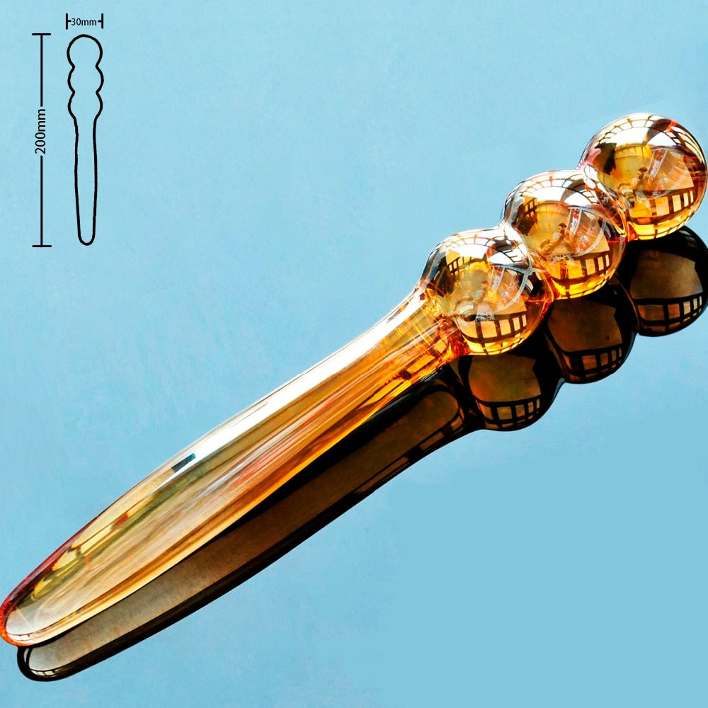 Glass fake penis anal bead dildo